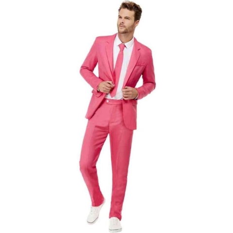 Smiffy's - Feesten & Gelegenheden Kostuum - Lover Roze Kostuum Met Das Man - Roze - XL - Carnavalskleding - Verkleedkleding