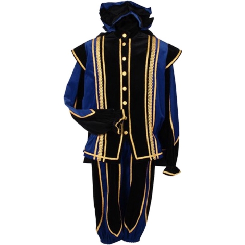 Zwart blauwe Pieten pak met cape. XXL