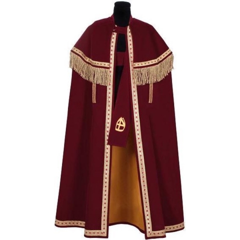 TV-sint fluweel bordorood mantel + stola