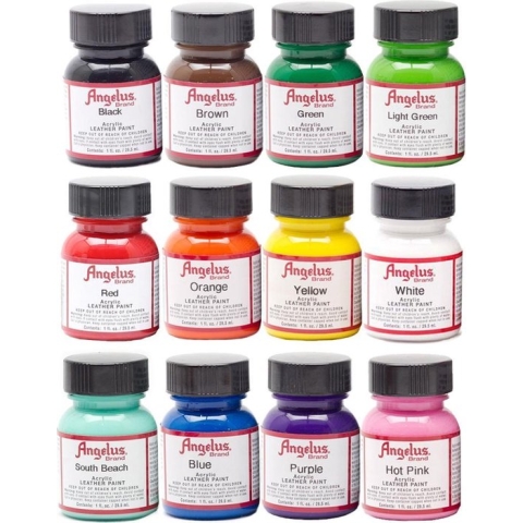 Angelus Leerverf 12 standaard kleuren assortiment set - 29,5ml