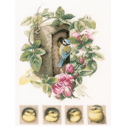 borduurpakket 34869 marjolein bastin, vogelhuisje met rozen