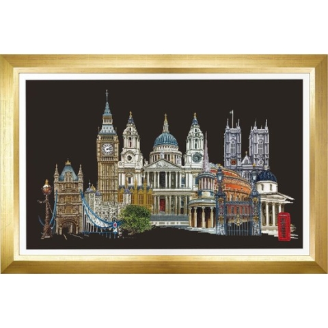 Thea Gouverneur - Borduurpakket met telpatroon - 470.05 - Voorgesorteerde DMC Garens - Londen - Zwart Aida - 79 cm x 50 cm - DIY Kit