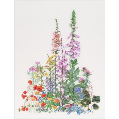 Thea Gouverneur - Borduurpakket met telpatroon - 554 - Voorgesorteerde DMC Garens - Amerikaanse Wilde Bloemen - Linnen - 50 cm x 67 cm - DIY Kit