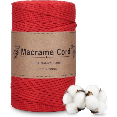 Macramégaren 3 mm x 100 m, macramégaren set, rozerood-blauw, beige, macramé katoenen garen, 3 mm, natuurlijk katoenen koord, 3 mm, katoenen knutselkoord voor knutselen, breien, bohodecoratie,