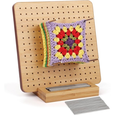 Granny Square Spanner, 20 x 20 cm Bamboe Blokkeerbord met Uitgesneden Kanaal, Barrière Bord voor Granny Square, Blokkeerbord Haken