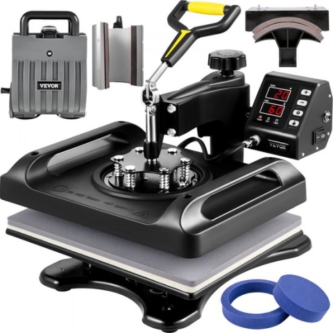 Dakta® Heat Press Machine, 6 in 1 Heat Press Printer 29 x 38 cm Heat Transfer Machine 45,2 x 38 x 45,7 cm Textielpers Drukmachine, Zwart T-Shirt Heat Press Kleding Heat Press Drukkerij Machine
