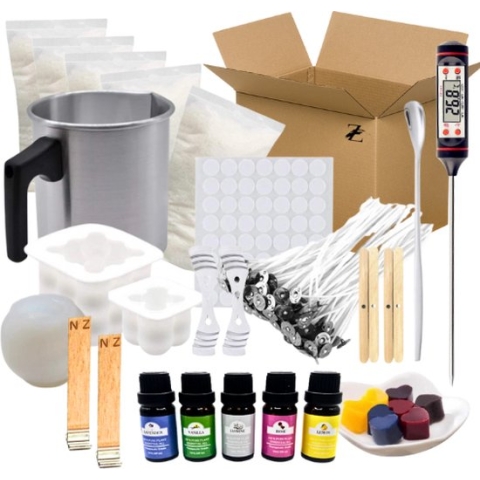 ZoeZo - Kaarsen maken starters set - XXL set - Perfect voor beginners - Zelf kaars maken - Hobby en creatief - incl. kubus kaars mal groot en klein - Candle making kit - Lonten - Geurolie - Gietvorm - Paraffine wax - Starterspakket