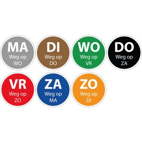 Set ma t/m zo dagsticker met weg op, 7 stuks 30 mm - 800 per rol