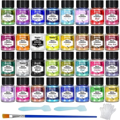 Mica poeder - 32 kleuren epoxyhars pigment, natuurlijke zeepkleurstof, metallic poederkleurstof voor het maken van sieraden, badbommen, kaarsen, nageldecoraties (5 g per fles)
