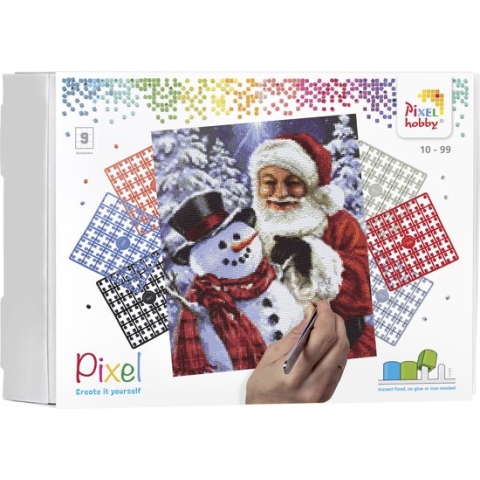 Pixelhobby geschenkdoos KERST 9 basisplaten - Kerstman met Sneeuwman