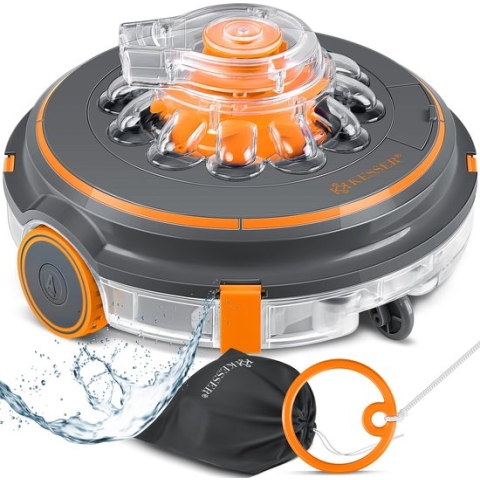 KESSER® Zwembadrobot accu Aqua-9000 incl. transporttas, Stofzuiger voor zwembaden tot 80m², Li-Ion accu max. 75 min, Zwembadreiniger snoerloze zwembadstofzuiger vloerreiniging volautomatische vloerstofzuiger - Oranje