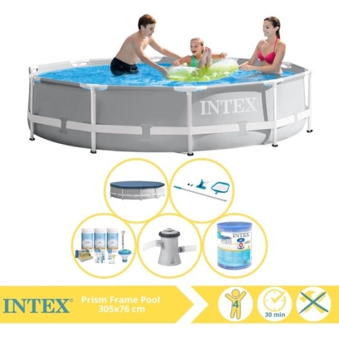 Intex Prism Frame Zwembad - Opzetzwembad - 305x76 cm - Inclusief Afdekzeil, Onderhoudspakket, Zwembadpomp, Filter en Onderhoudsset