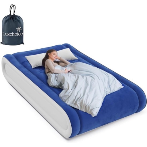 Luchtbed, zelfopblazend luchtbed met ingebouwd hoofdkussen en geïntegreerde elektrische pomp, draagbaar, logeerbed, opblaasmatras, voor 1 persoon, voor camping, reizen, binnen, luchtbed