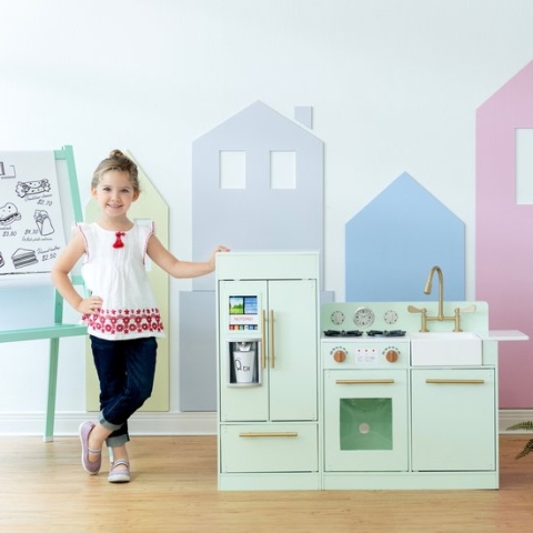 Teamson Kids Groot Modern Houten Speelkeuken - Kinderspeelgoed - Rollenspel Speelgoed - Mintgroen/Goud