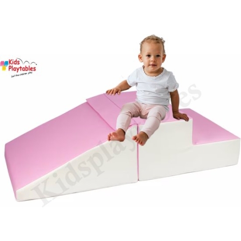 Zachte Soft Play Foam Blokken 2-delige set glijbaan Roze-Grijs | grote speelblokken | motoriek baby speelgoed | foamblokken | reuze bouwblokken | Soft play peuter speelgoed | schuimblokken