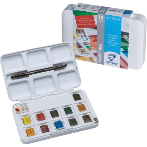 Van Gogh aquarelverf, pocket box met 12 halve napjes 10 stuks