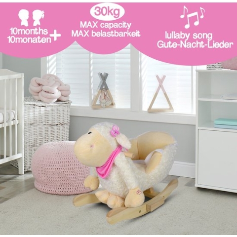 Infantastic - Hobbelpaard voor Baby en Kind - Schommel Schaap - Stevige Constructie - Knuffelzacht met Geluidseffecten - Wit/Roze