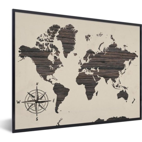 Fotolijst incl. Poster - Wereldkaart - Hout - Vintage - 80x60 cm - Posterlijst