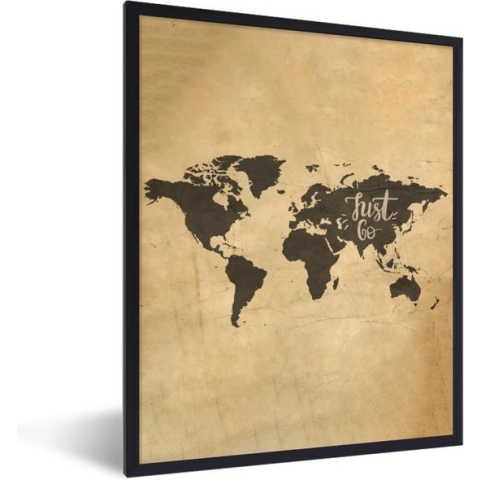 Fotolijst incl. Poster - Wereldkaart - Vintage - Quotes - 60x80 cm - Posterlijst