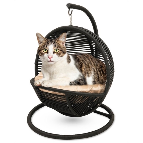 Bella Home Simba - Mini Hangstoel - Kat - Hond - Zwart - Creme kussen