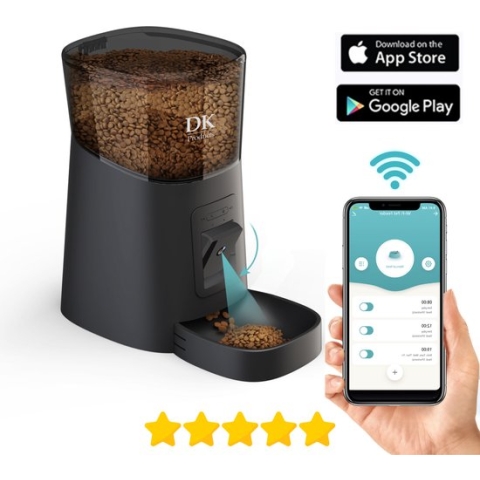 DKProducts.nl Automatische Camera Voerbak Zwart - Met Verstelbare Camera - Voerautomaat Met App - Smartphone Besturing - Voerinhoud 6 Liter - Voor Katten- en Hondenvoer - Droogvoer - Voedingsschema - WiFi - Automatische voerbak kat