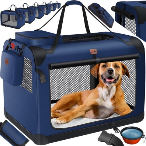 LOVPET® reisBench Hondenbench hondenbox honden transportbox opvouwbaar incl. transportzak hondenbak transportbox voor huisdieren, honden en katten transportbox - L, Marineblauw