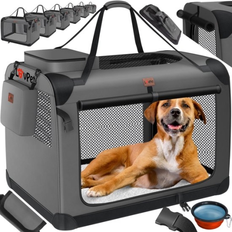 LOVPET® reisBench Hondenbench hondenbox honden transportbox opvouwbaar incl. transportzak hondenbak transportbox voor huisdieren, honden en katten transportbox - XXXL, Antraciet