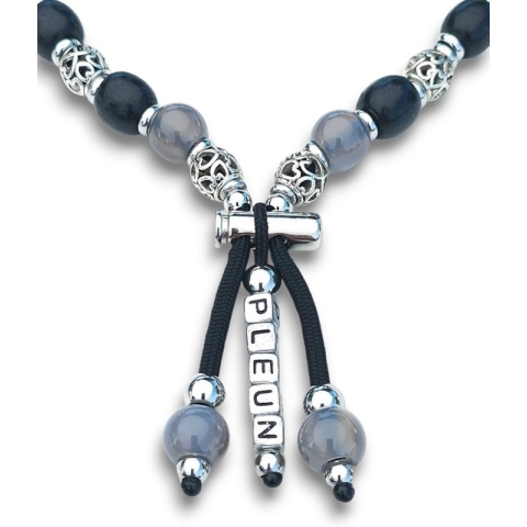 Designed4dogs Stijlvolle halsketting rijkelijk gevuld met NATUURSTEEN GRIJZE AGAAT handgemaakt paracord halssieraad halsketting halsband sieraad accessoire voor hond honden Maat XL 51-60 CM