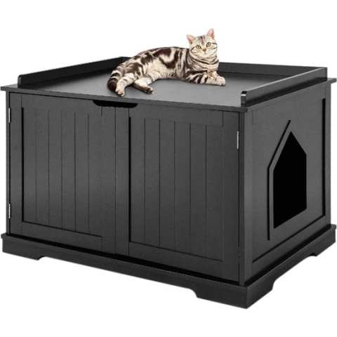 MaxxPet Houten kattenhuis - katten bench - kattenbed - katten hok - 75x53x52cm - Zwart