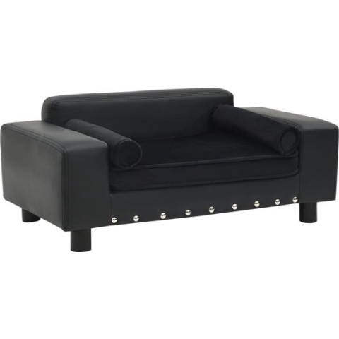 vidaXL-Hondenbank-81x43x31-cm-pluche-en-kunstleer-zwart