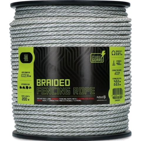 ZoneGuard Afrastingskoord - Gevlochten Afrasteringskoord - 6 mm - Wit met Groen - 200 m