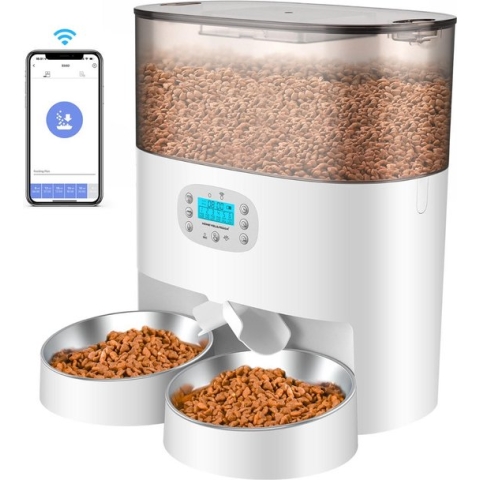 Catlux 2-in- 1 Automatische Voerbak - Kat en Hond - Voerautomaat Dispenser - Voerdispenser - Pet Feeder met Timer - Voice Recorder - App Besturing - 6L