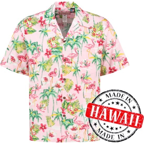 Hawaii Blouse - Shirt - Hemd "Roze Luau" - 100% Katoen - Aloha Shirt - Heren - Made in Hawaii Maat XL