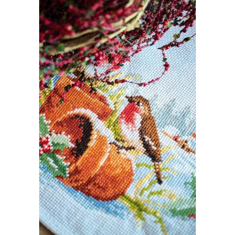 Roodborstjes in Winter Pearlaida Loper Vervaco Telpakket (Niet Voorbedrukt) PN-0147403