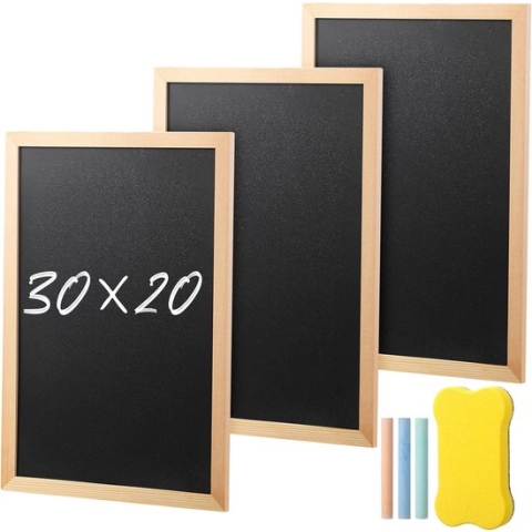 A4 Krijtbord met Houten Frame Sets Krijg 3 Houten Leisteenborden voor Etikettering, 1 Spons en 3 Gekleurde Krijtborden met Krijtset voor Kinderen Schilderopdracht Klaslokaal Muur Memo Bruiloft.