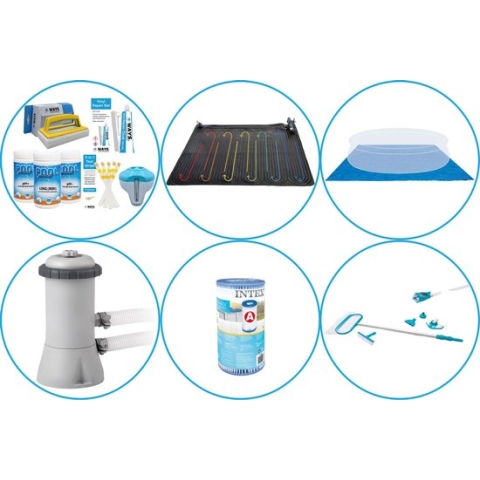 Zwembad Accessoirepakket 5-delig - WAYS Onderhoudspakket & Zwembad verwarming & Filterpomp (28604GS) + Filter & Onderhoudsset Deluxe & Grondzeil