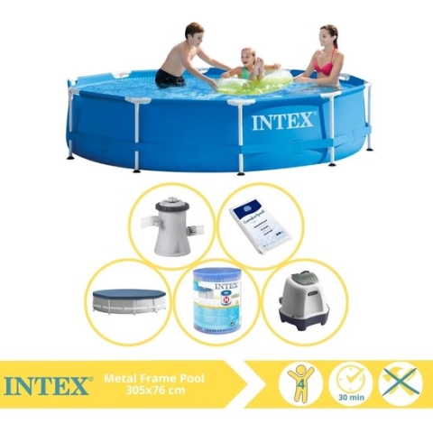 Intex Metal Frame Zwembad - Opzetzwembad - 305x76 cm - Inclusief Afdekzeil, Filter, Zoutsysteem en Zout