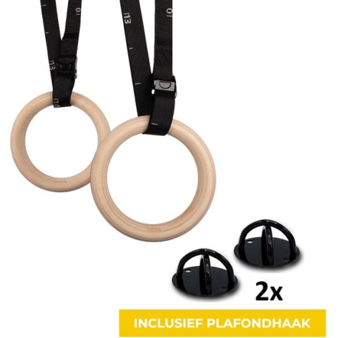 Itstrong® Turnringen - Gym Ringen - Plafondhaak - Gymnastiek Ringen - Crossfit - Calisthenics - Fitness - 32 mm dikte - Met Plafondhaak