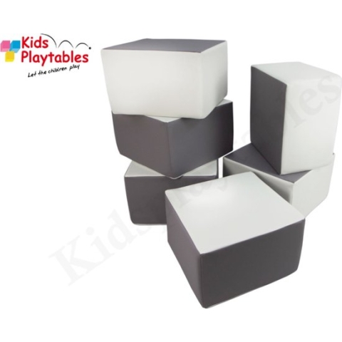 Zachte Soft Play Foam Blokken set 6 stuks wit-grijs | grote speelblokken | baby speelgoed | foamblokken | reuze bouwblokken | Soft play speelgoed | schuimblokken
