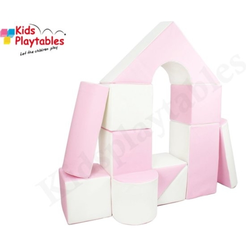 Zachte Soft Play Foam Blokken set 11 stuks wit-roze | grote speelblokken | baby speelgoed | foamblokken | reuze bouwblokken | Soft play speelgoed | schuimblokken