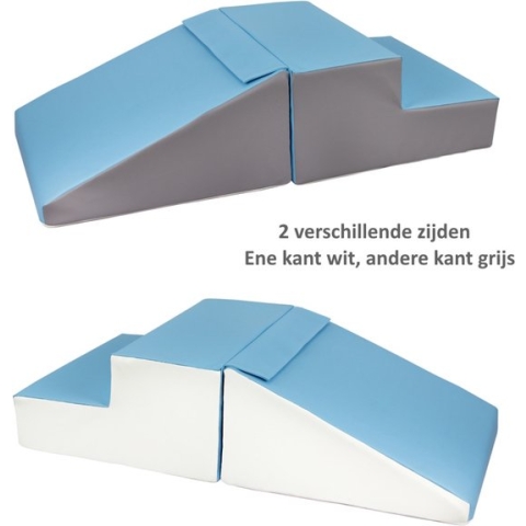 Zachte Soft Play Foam Blokken 2-delige set glijbaan Blauw-Grijs | grote speelblokken | motoriek baby speelgoed | foamblokken | reuze bouwblokken | Soft play peuter speelgoed | schuimblokken