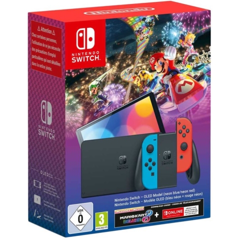 Nintendo Switch OLED - Mario Kart 8 Deluxe + 3 maanden Online Lidmaatschap Bundel - Blauw/Rood
