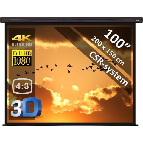 Manueel Projectiescherm 100" (2m54) - 200 x 150 cm - 4:3 - mét CSR syteem - beamer scherm - ZWARTE behuizing