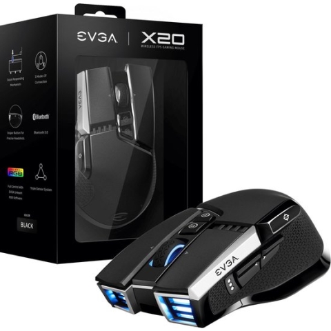 EVGA X20 muis Ambidextrous RF Wireless + Bluetooth + USB Type-A Optisch 16000 DPI