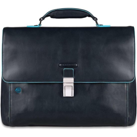 Piquadro Blue Square Expandable Computer Portfolio Briefcase 15 Night Blue