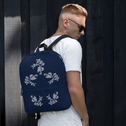 Rugzak met voorvak - design Lines 4 Peace - 15 inch Laptopvak - Unisex - waterafstotend - verborgen vak achter - 20L- marineblauw wit