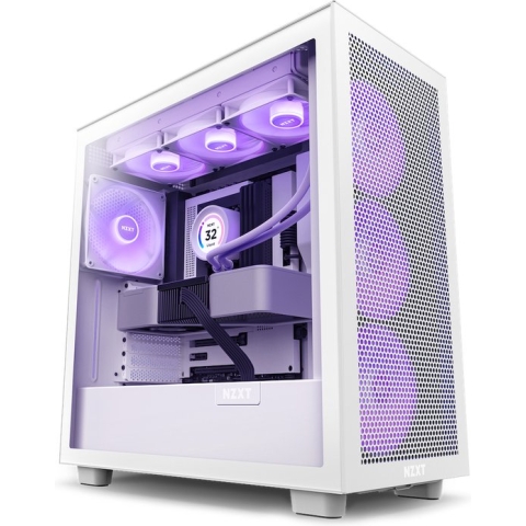 NZXT H7 Flow RGB, Midi Tower, PC, Wit, ATX, micro ATX, Mini-ITX, Glas, Staal, Gamen