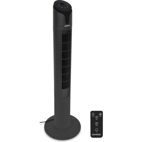 VONROC Luxe Ventilator - Torenventilator – hoogte 110 cm – Incl. afstandsbediening - 3 snelheden – zwenkfunctie - 15 uurs timer - zwart