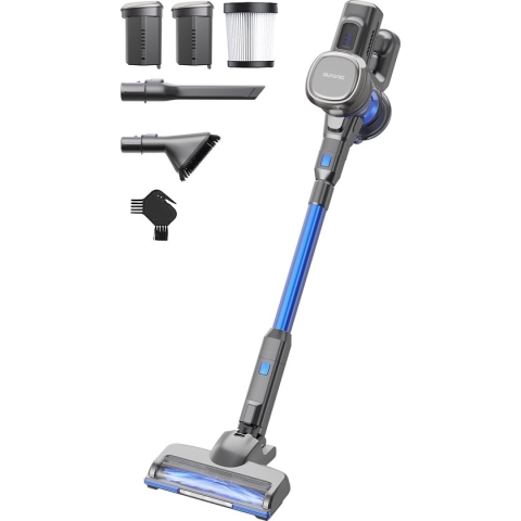 Auronic Steelstofzuiger - Draadloos - Zonder Zak - Op Accu - Zelfstaand - 220 W - Extra Batterij - Grijs/Blauw