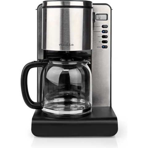 Nedis Koffiezetapparaat - Filter Koffie - 1.5 l - 12 Kopjes - Warmhoudfunctie - Timer schakelaar - LCD scherm - Klokfunctie - Aluminium / Zwart